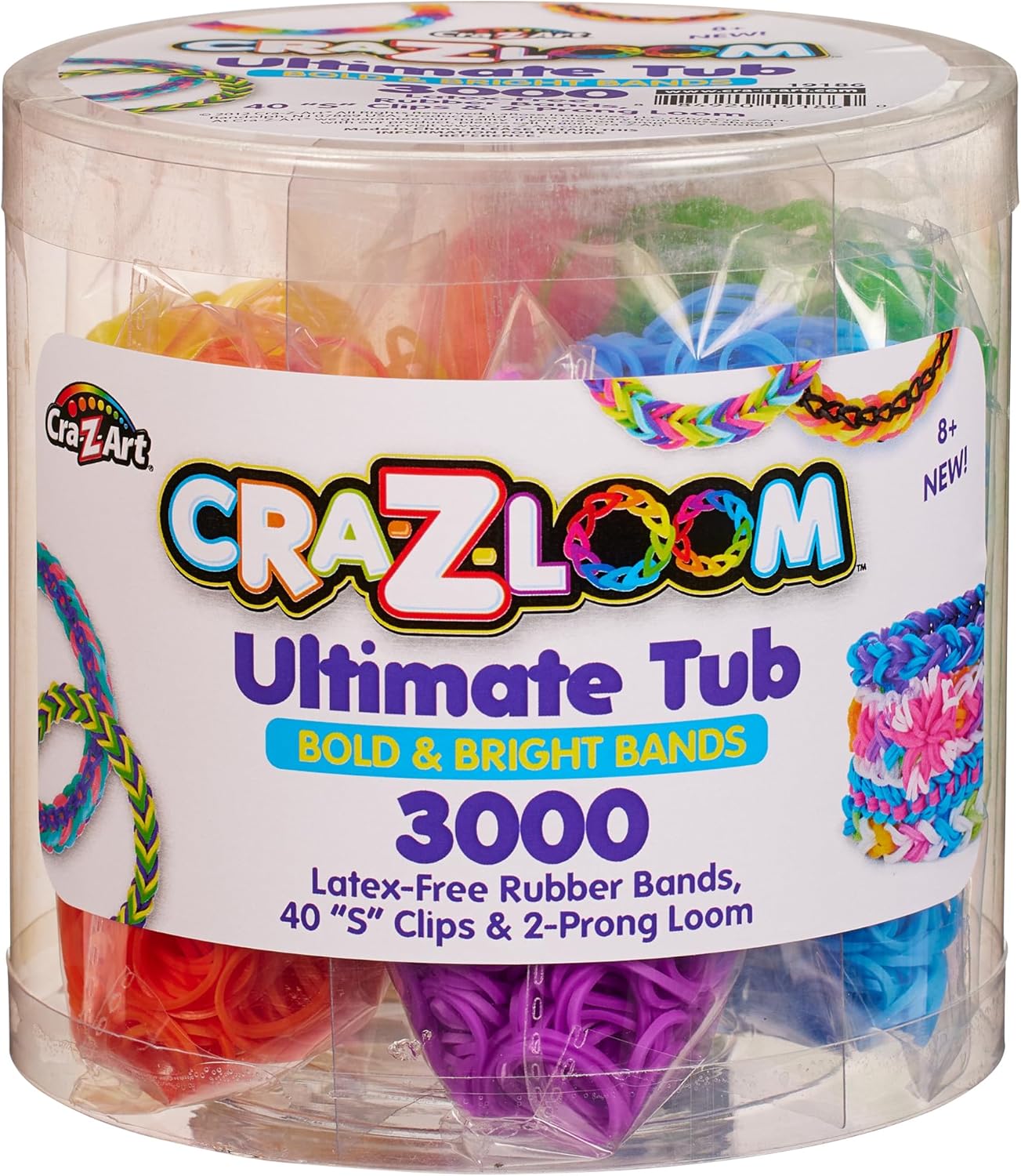 Cra-Z-Loom Ultimate Tub 3000 Rubber Band Bracelet Maker Kit with Neon Bands, 2-Prong Looms, S-Clips, DIY Friendship Jewelry Craft Set for Kids, Creative Party Fun Gift