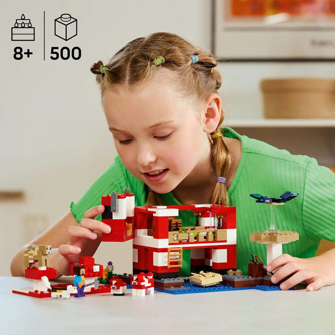 LEGO Minecraft The Mooshroom House Toy - Building Set incl. a Steve Figure, Mobs, a Crafting Table and Farm - Ramadan Gift for 8+ Year Old Girls & - Boys 21270