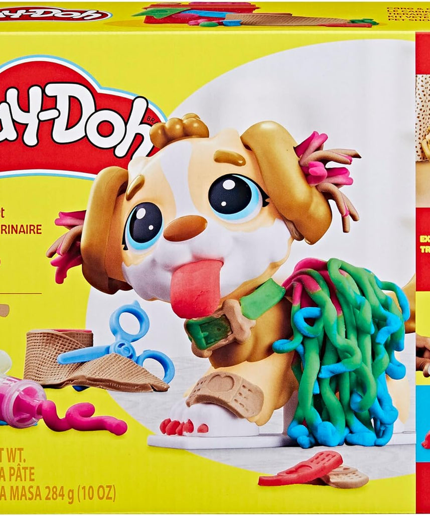 مجموعة لعب بلاي دوه للعناية والحمل البيطري، كلب لعبة، 10 أدوات بيطرية، 5 ألوان مركبة للنمذجة، حامل تخزين، مجموعة أدوات بيطرية تظاهرية، فنون وحرف غير سامة، للأطفال من سن 3 سنوات فما فوق