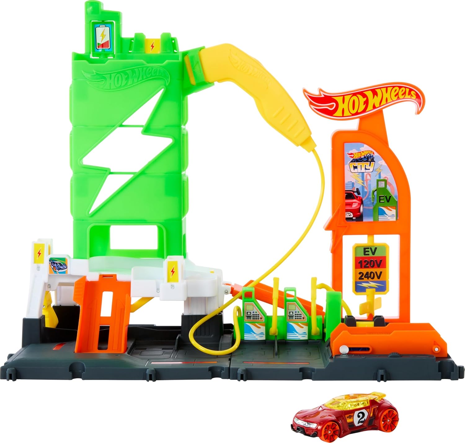 Hot Wheels City Super Recharge Fuel Station with 1:64 Scale Toy Car