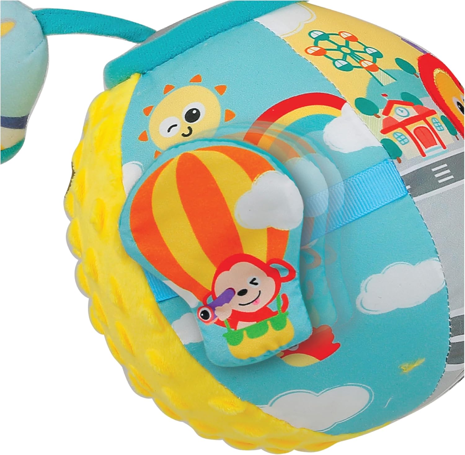 Winfun Lil Traveller Activity Ball Sensory Travel Toy for Baby Boys and Girls Ages 3 Months and Up Fine Motor Skill Development with Sounds Textures and Stroller Clip