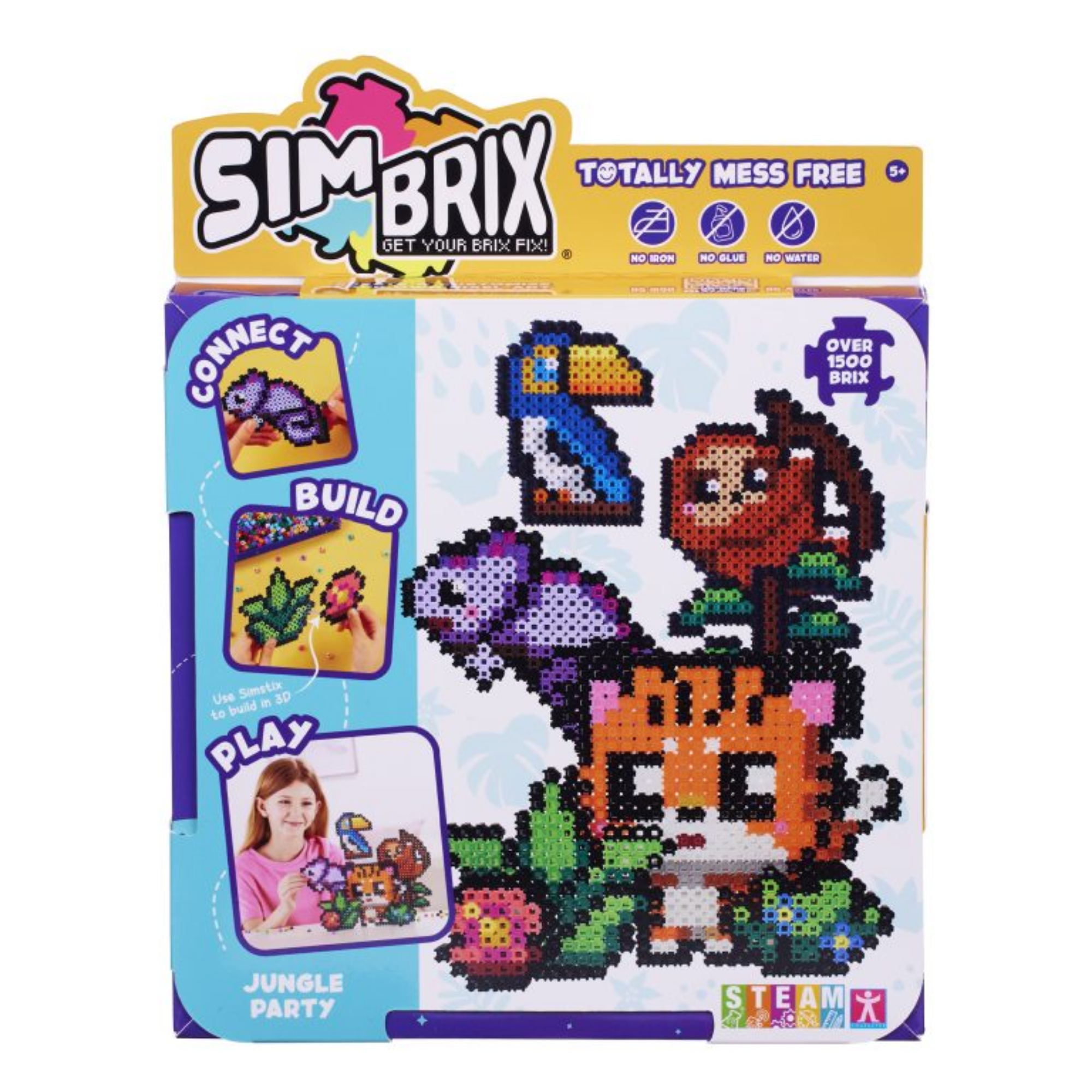 خيارات الشخصيات Simbrix Connect & Wow Jungle Party Pack مع أكثر من 1500 بريكس، لعبة بناء Pixel Arts and Crafts ثنائية وثلاثية الأبعاد، لعبة بناء STEAM إبداعية وخيالية للأولاد والبنات من سن 5 سنوات فما فوق