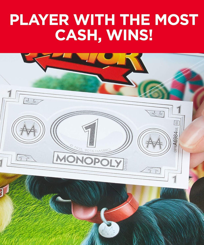 لعبة مونوبولي جونيور اللوحية، النسخة الأصلية C3889، خصائص مناسبة للأطفال، رمز القبعة العلوية، ليتل سكوتي، ليتل هازل، سيارة لعبة، لعبة لوحية عائلية، للأعمار من 5 سنوات فما فوق