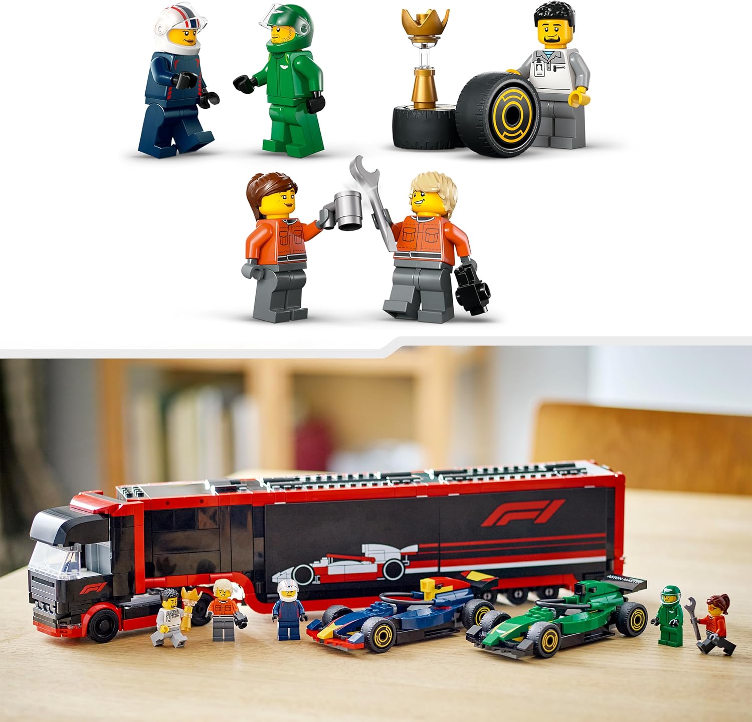 LEGO City F1 Truck with RB20 & AMR24 F1 Cars - Car Transporter Toy for RB & Aston Martin Formula 1 Teams - Incl. 2 Drivers & Race Simulator - Gifts for 8+ Year Old Boys & Girls - 60445