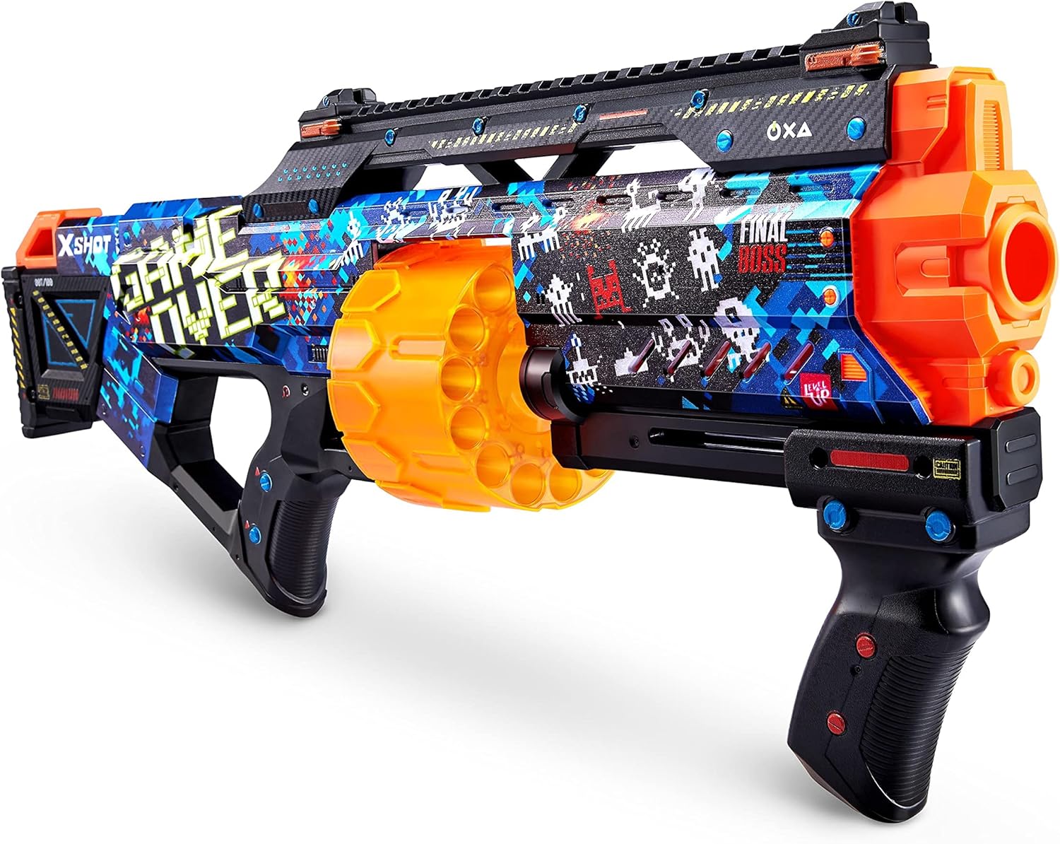 مسدس إكسل سكينز لاست ستاند بلاستر من إكسل سكينز، تصميم لعبة أوفر، سعة 14 سهمًا، تقنية إير بوكيت، مدى 27 مترًا / 90 قدمًا، مقبض تكتيكي وسكة، XS-36518_039279، للجنسين