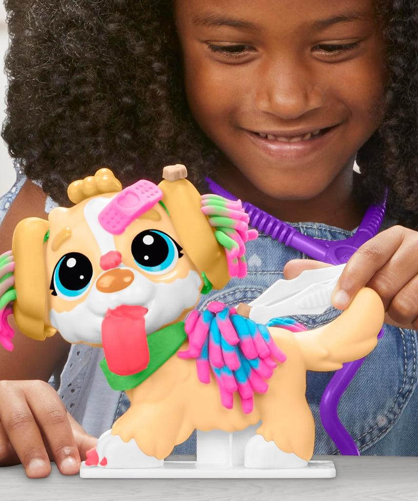 مجموعة لعب بلاي دوه للعناية والحمل البيطري، كلب لعبة، 10 أدوات بيطرية، 5 ألوان مركبة للنمذجة، حامل تخزين، مجموعة أدوات بيطرية تظاهرية، فنون وحرف غير سامة، للأطفال من سن 3 سنوات فما فوق