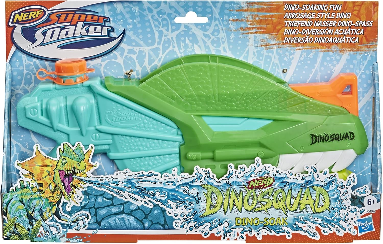 SUPERSOAKER Nerf DinoSquad Dino-Soak Water Blaster, Pump-Action Soakage, Dilophosaurus Dinosaur Design, Outdoor Summer Water Blaster, Multicolour