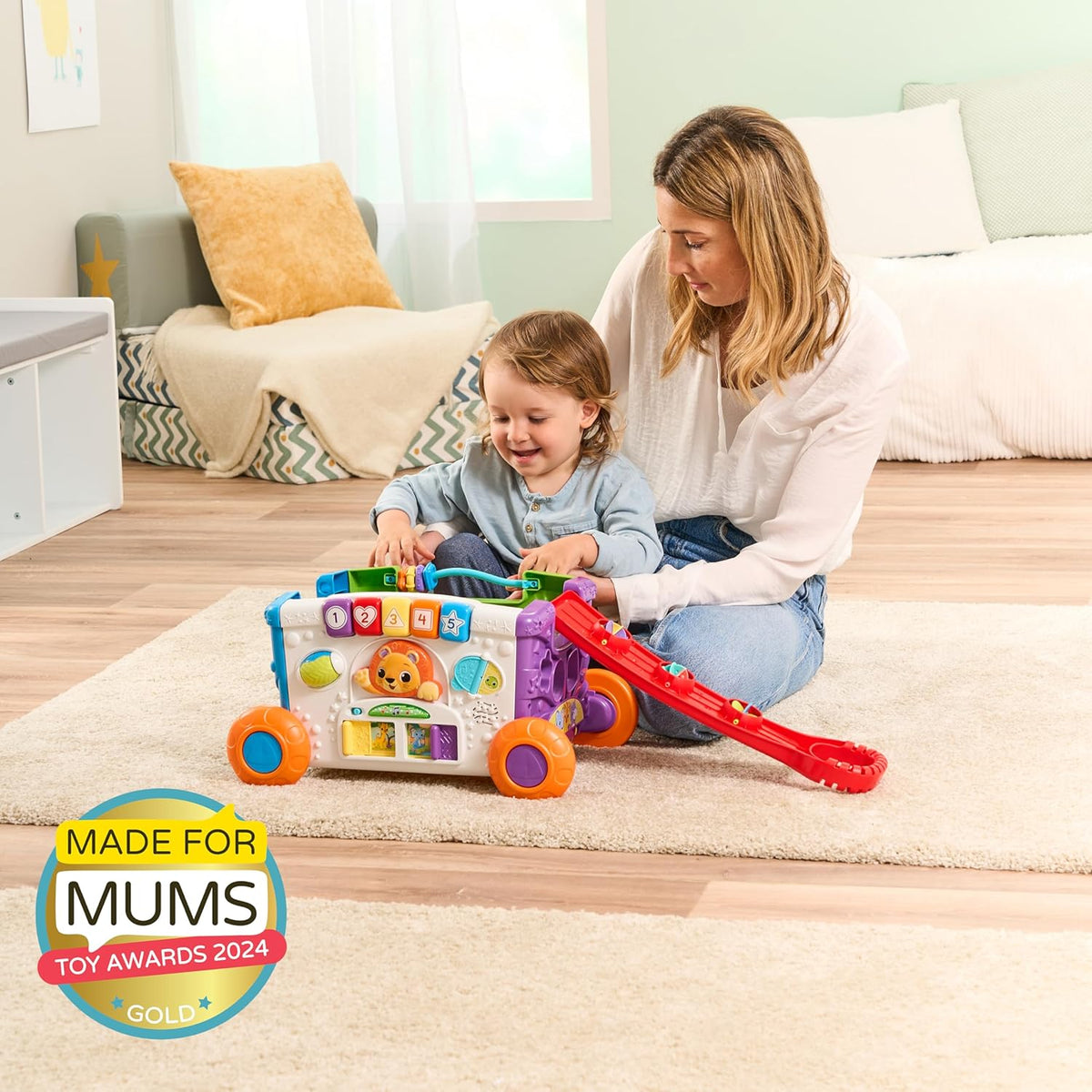 VTech Sort & Discover Activity Wagon Toddler Pull Along Learning Toy with Light-Up Panel Shape Sorter and Gears Multicolour 12m+