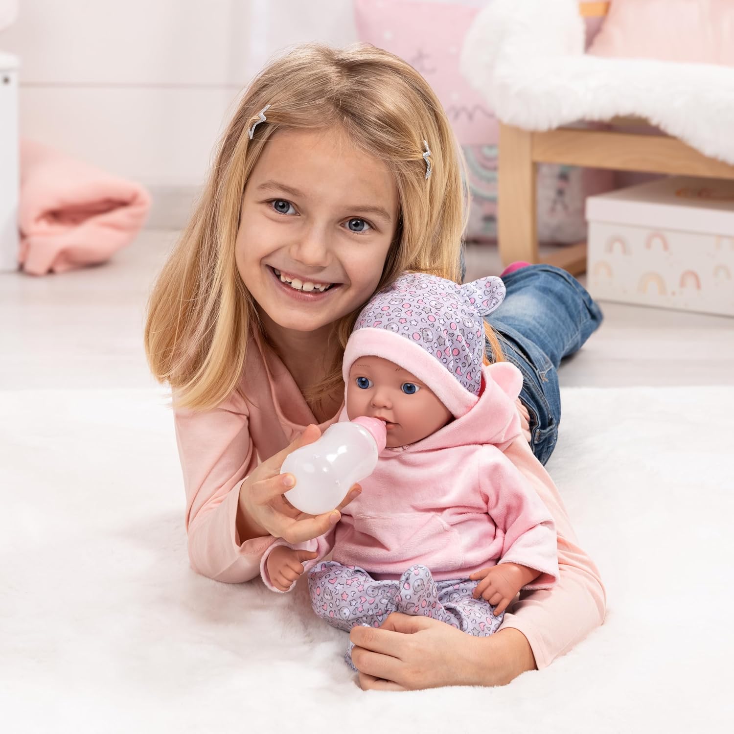 Bayer Design 93827AD Reborn Baby Doll Lifelike Realistic Dummy Bottle Blanket 38cm
