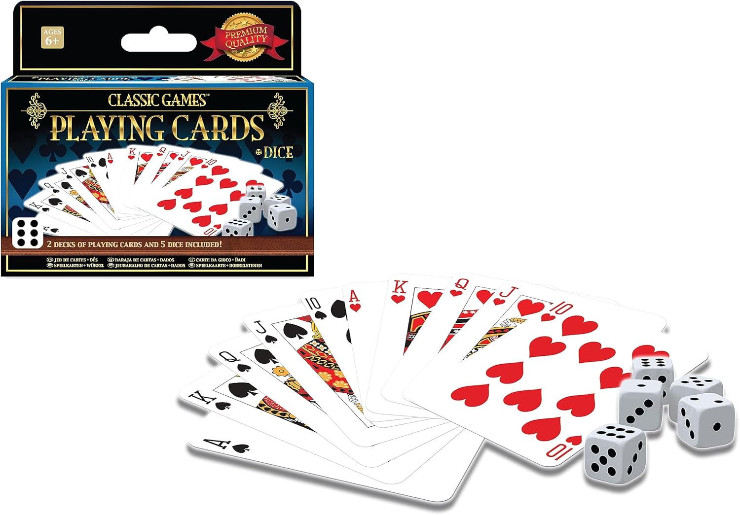 Ambassador Classic Games, 2 Decks Playing Cards, 5 Dice, Portable Pack, Ages 6+