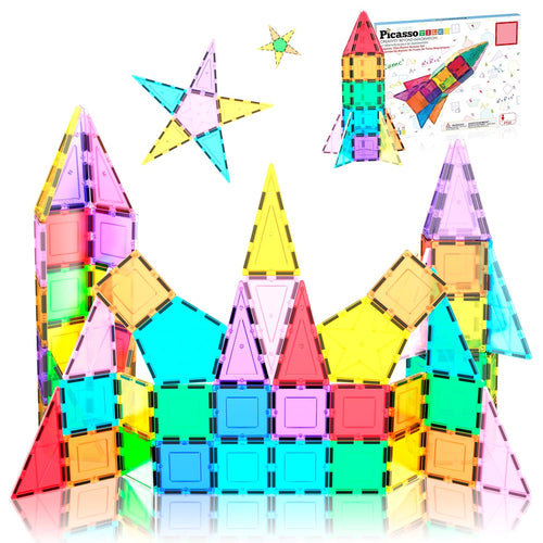 PicassoTiles 32 Piece Magnetic Building Block Rocket Booster Theme Set Magnet Construction Toy Educational Kit Engineering STEM Learning Playset Child Brain Development Stacking Blocks Playboard PT32