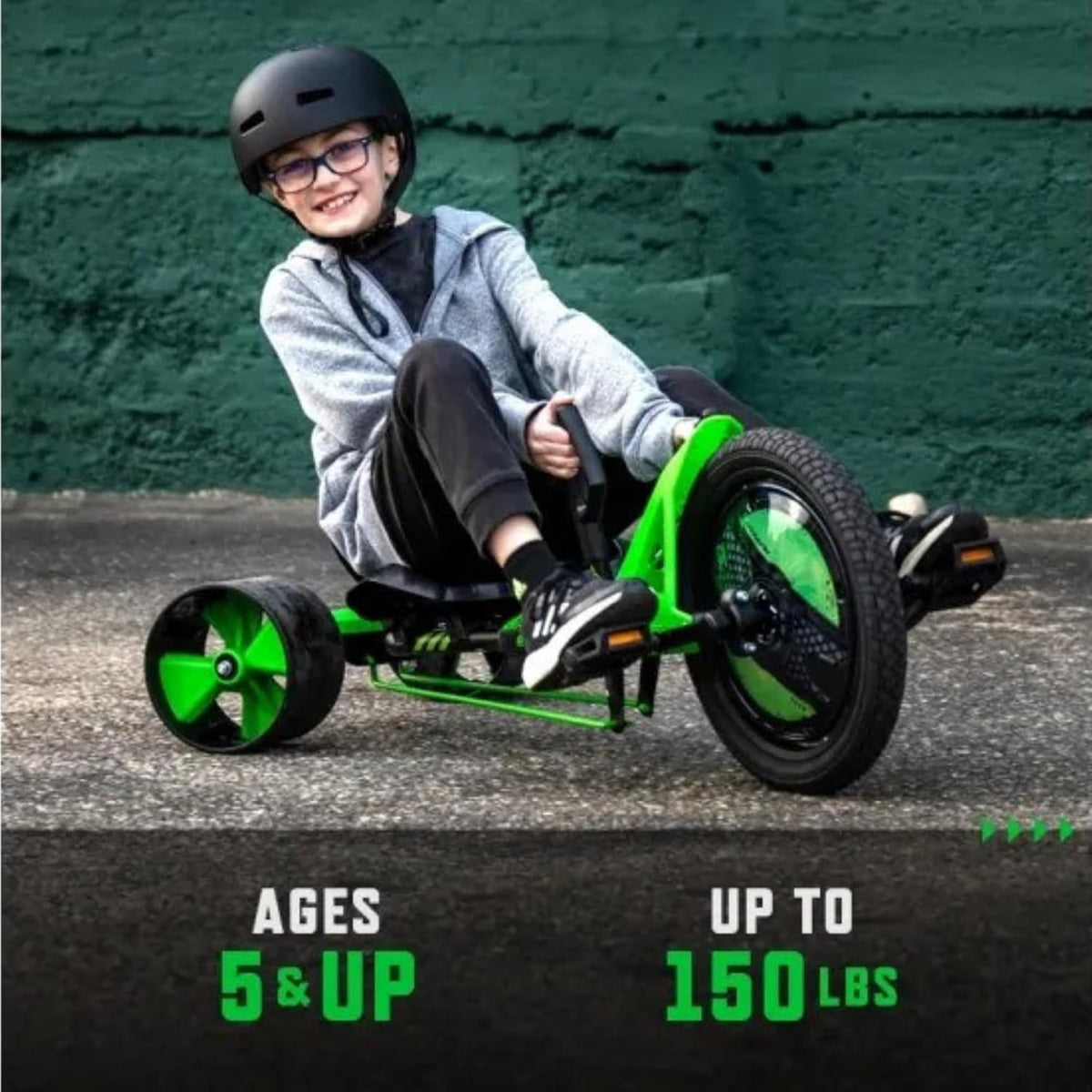 Huffy Green Machine 16 Inch Drift Trike, Pedal Powered Ride On with Dual Stick Steering and Adjustable Seat, Kids Outdoor Spin and Drift Trike, Ages 5Y+