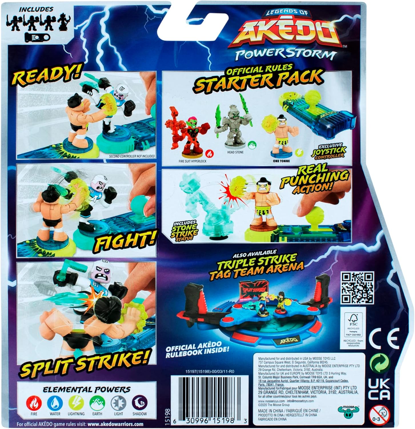 مجموعة لعب Moose Toys Akedo Legends of Power Storm ذات القواعد الرسمية للمبتدئين مع 3 محاربين متقاتلين، تمثال حجري للتدريب، ووحدة تحكم عصا تحكم حصرية للأطفال من سن 6 سنوات فما فوق - مجموعات ألعاب