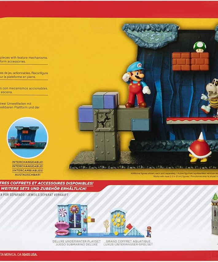 مجموعة ألعاب نينتندو سوبر ماريو أندرغراوند، مجسم ماريو الجليدي المفصل مقاس 2.5 بوصة، 5 قطع تفاعلية للبيئة، كتلة طوب مع فطر منبثق