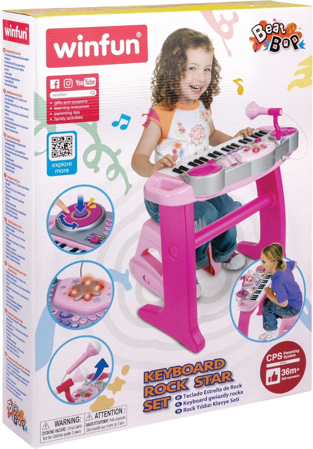 Winfun Keyboard Rock Star Set | 37-Key Kids Musical Toy with Light-Up Keys, Mic, DJ Pad & Stand | 8 Rhythms, 5 Drum Sounds & Tempo Control | Interactive Educational Music Toy for Kids 3+ Years