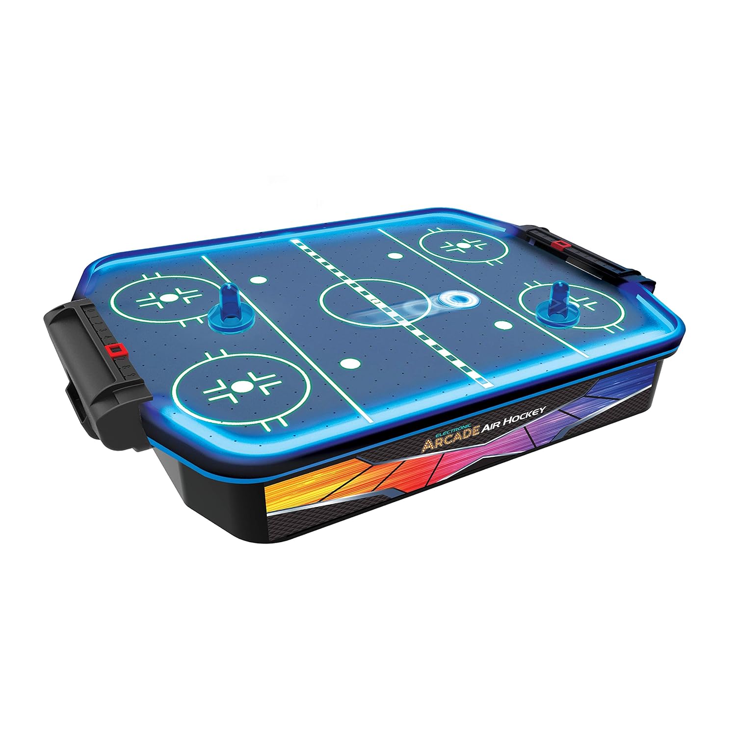 Ambassador Merchant Electronic Arcade Air Hockey, Neon LED Rails, Large Playing Surface, Powerful Airflow, Plastic Frame, Adults+