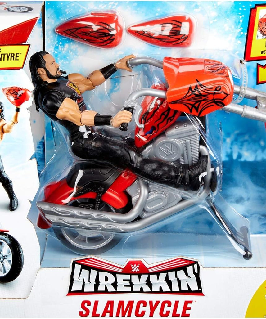 مركبة ريكين سلام للدراجات النارية من WWE، مجسم درو ماكنتاير، مجسم مفصلي بعشرة رؤوس، لعبة دراجة نارية بريكاواي، مناسبة للأعمار من 6 سنوات فما فوق