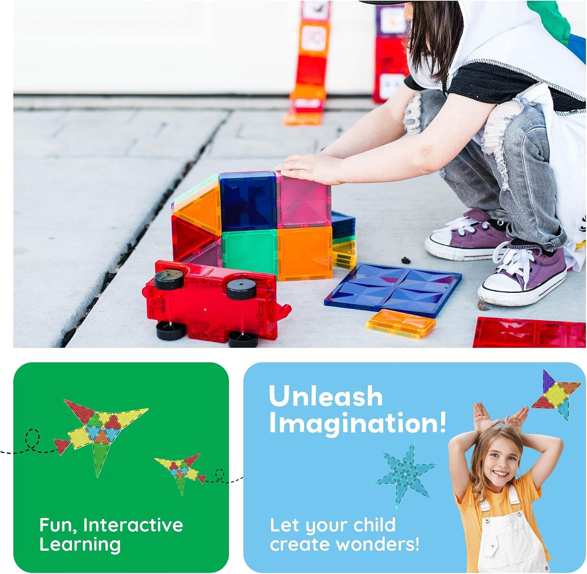 PicassoTiles Magnetic Tiles 60pcs Kids Toys Classroom Sensory Toy for Toddlers STEM Learning Building Blocks, Montessori Pretend Play Magnet Tile Construction Stacking Block Boys Girls Ages 3+ PT60