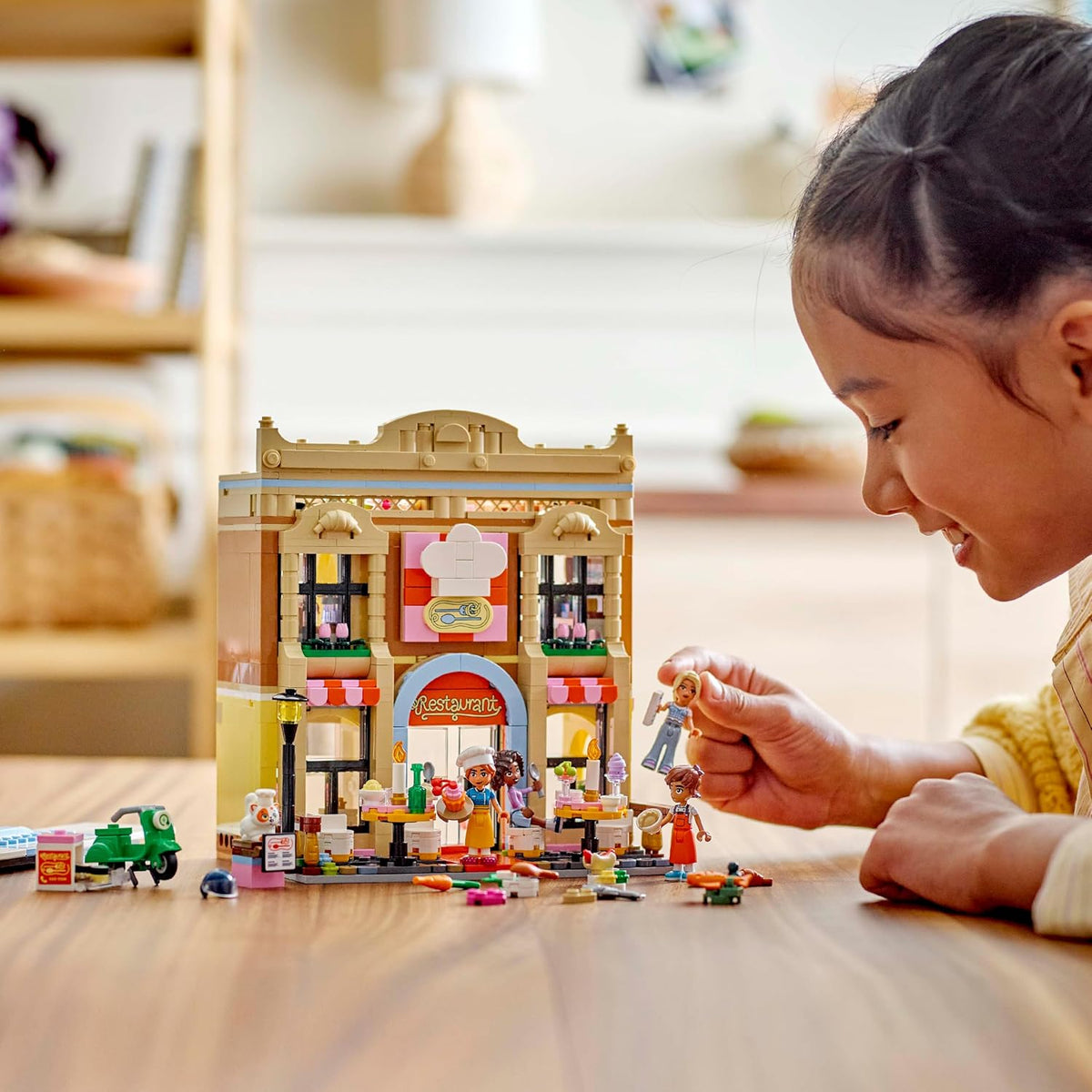 LEGO Friends Restaurant and Cooking School, Pretend-Play Food Role-Play Toy, Kids’ Building Kit for Girls and Boys Aged 8 Years Old and Over, 4 Minidolls and a Cat Figure, Promotes Social Skills 42655