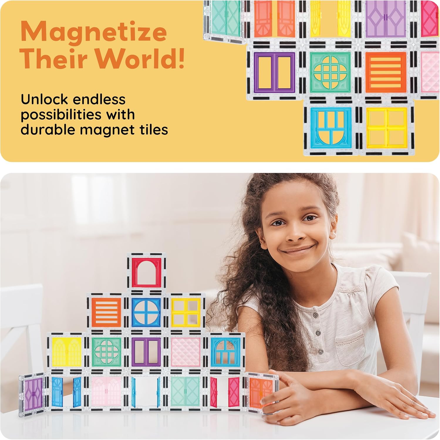 PicassoTiles 30 Piece Window and Door Clip On Magnetic Blocks Magnet Tiles Magnets Building Tile Construction Toy Set STEM Education Toys Learning Kit Stacking Block Playset Boys & Girls Age 3+ PT30
