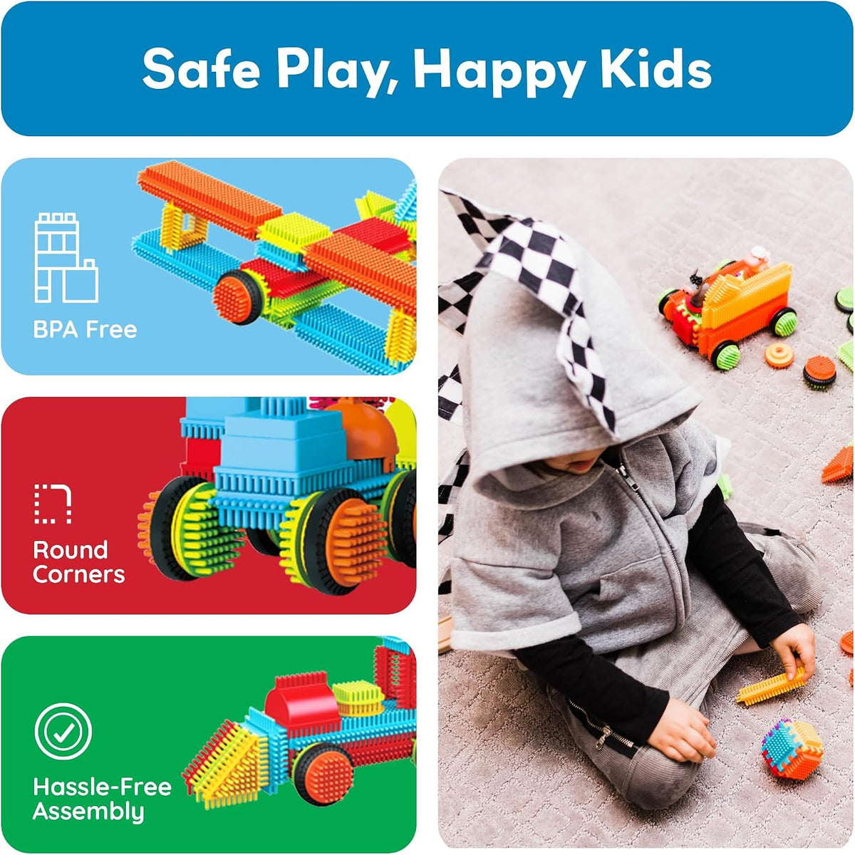 PicassoTiles 120pcs HedgehogTiles Building Block, Stacking Interlock Teeth Construction Sensory Gift STEM Toy for Kids Toddlers Age 3 + PTB120