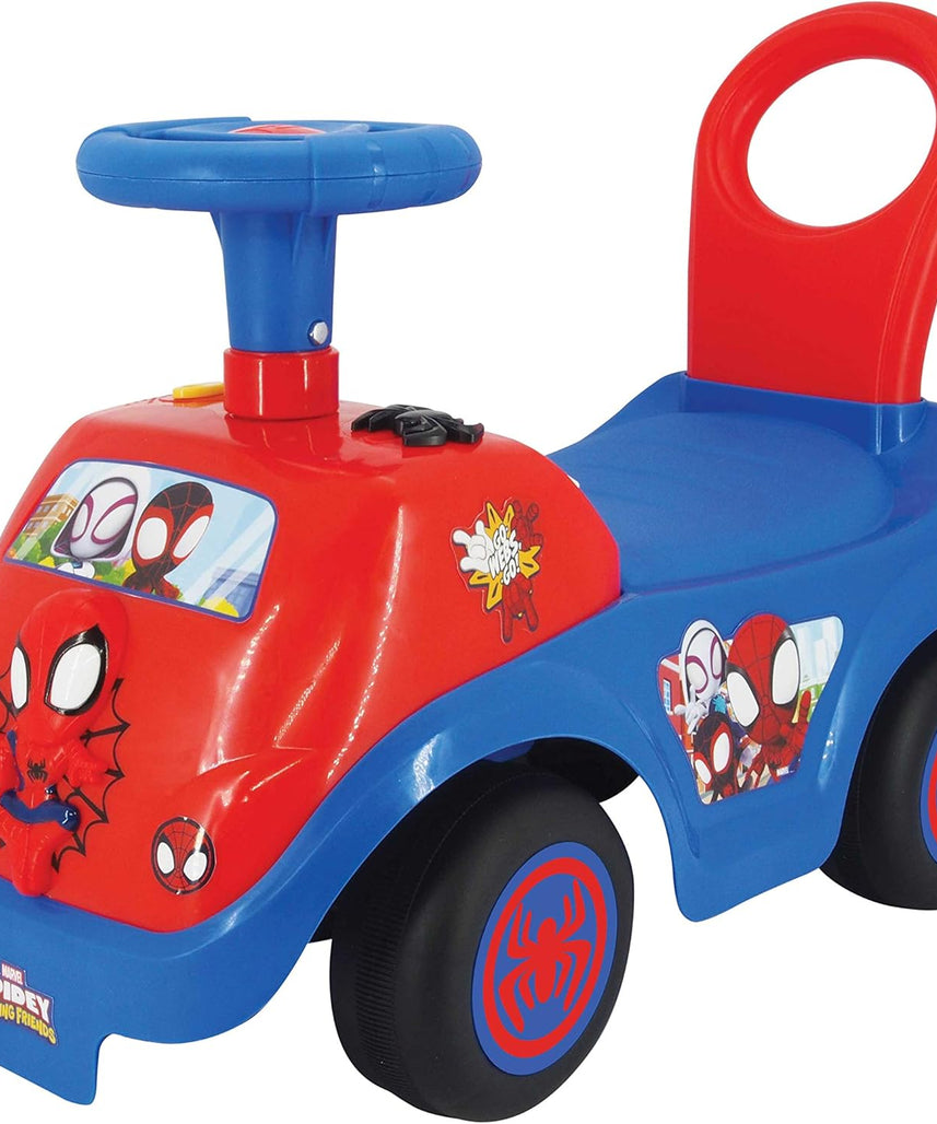 سيارة ركوب سبايدي تيم من كيديلاند، سيارة أنشطة للأطفال الصغار، أضواء وامضة، لوحة تحكم تفاعلية، لعبة سبايدرمان من مارفل، سيارة ركوب كبيرة للأطفال