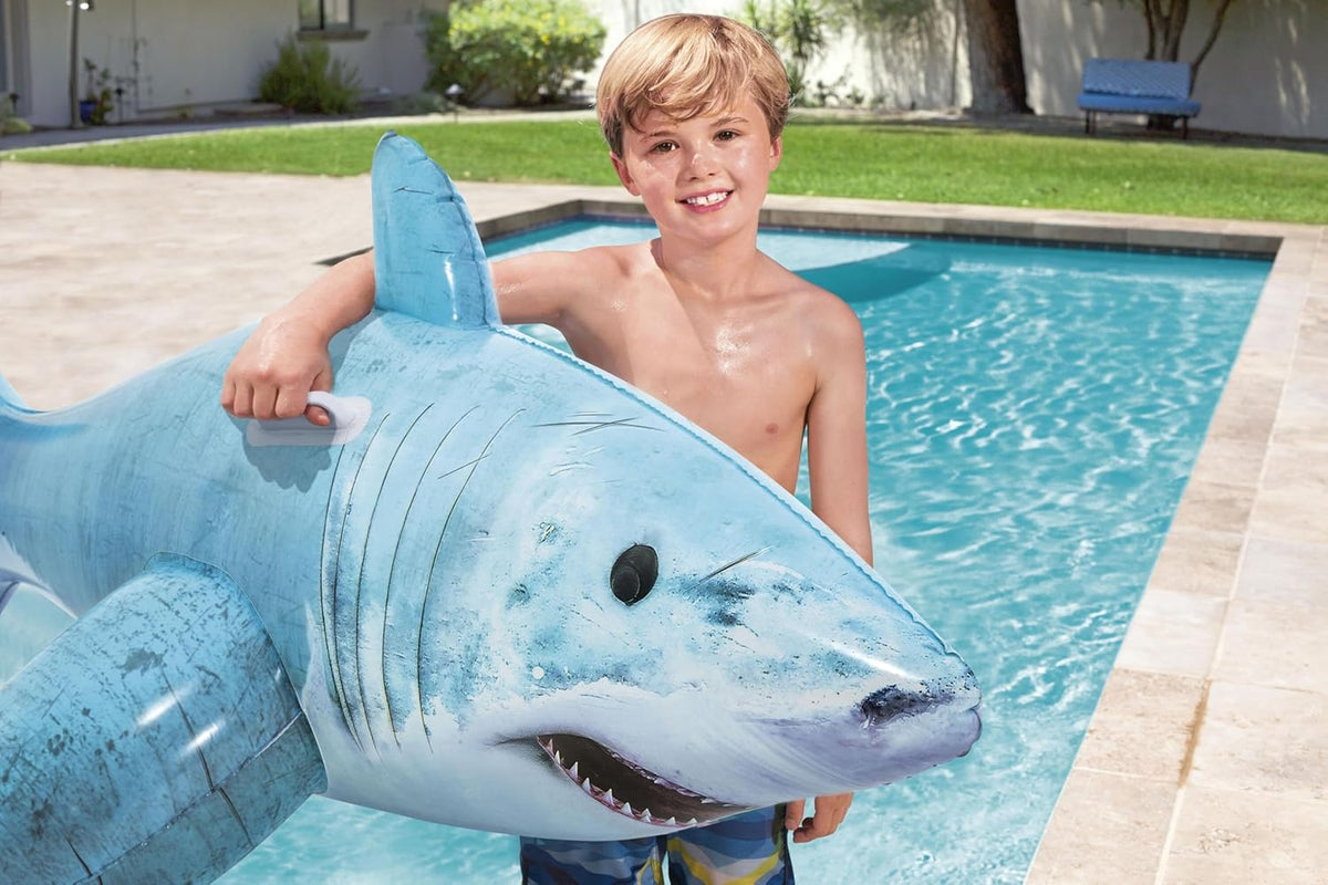 Bestway Realistic Shark Rider 183X102 Inflatable Water Float Ride on, Multicolor