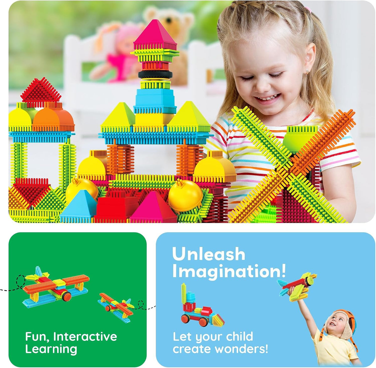 PicassoTiles 120pcs HedgehogTiles Building Block, Stacking Interlock Teeth Construction Sensory Gift STEM Toy for Kids Toddlers Age 3 + PTB120