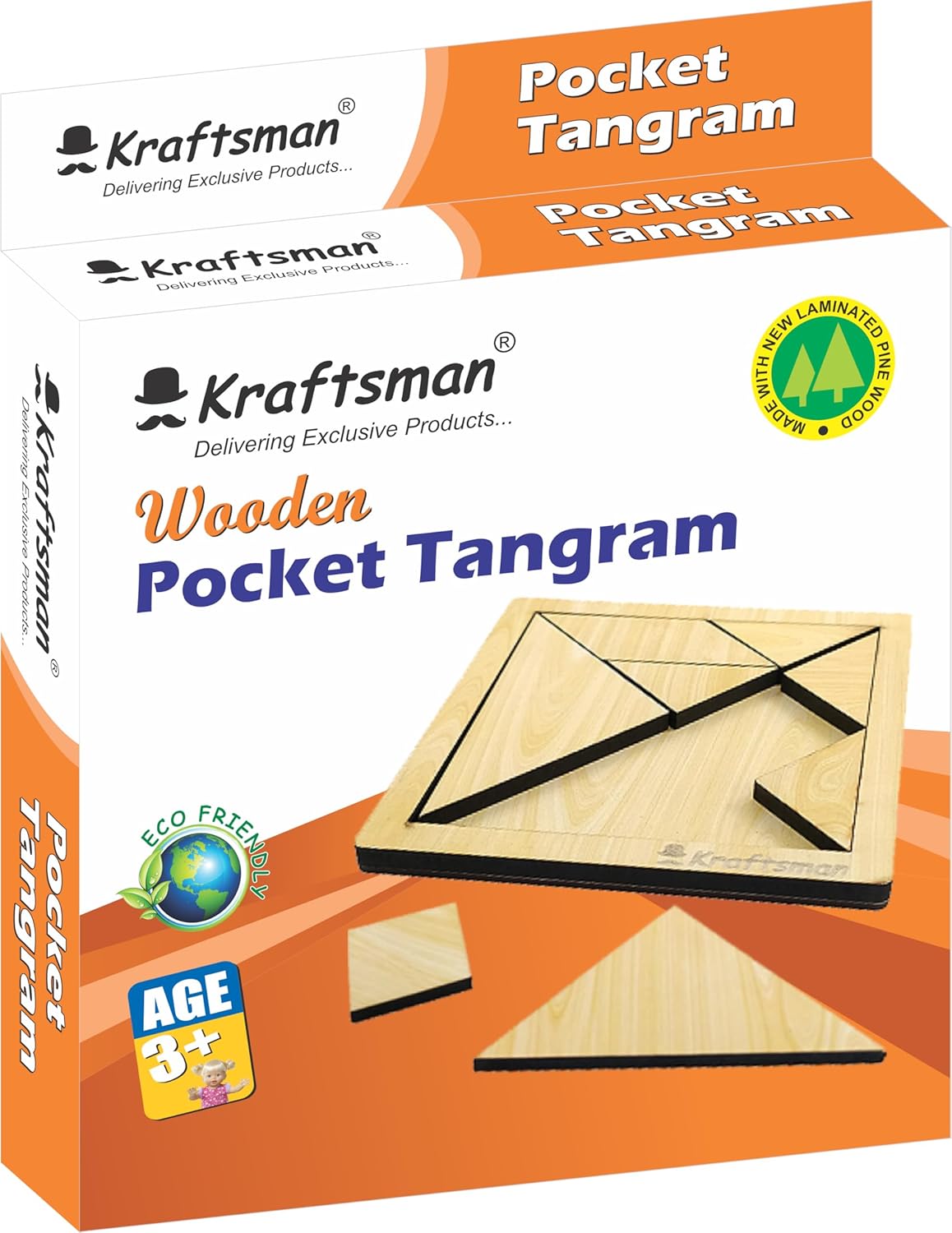 Pocket Puzzle Mini Tangram 7-Piece Wooden Brain Teaser Portable Logic Game for Kids and Adults Ages 4+