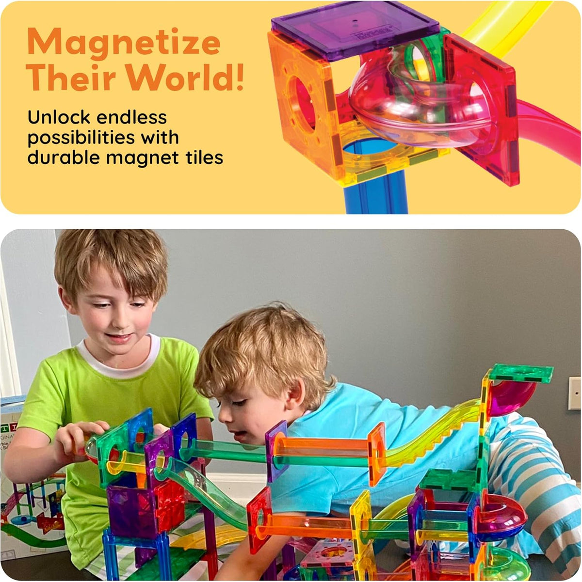 PicassoTiles Marble Run 50-Piece Magnetic Tile Race Track Toy Play Set, STEM Building & Learning, Educational Magnet Construction, Child Brain Development Kit, Boys Girls Age 3 4 5 6 7 8+ Years Old
