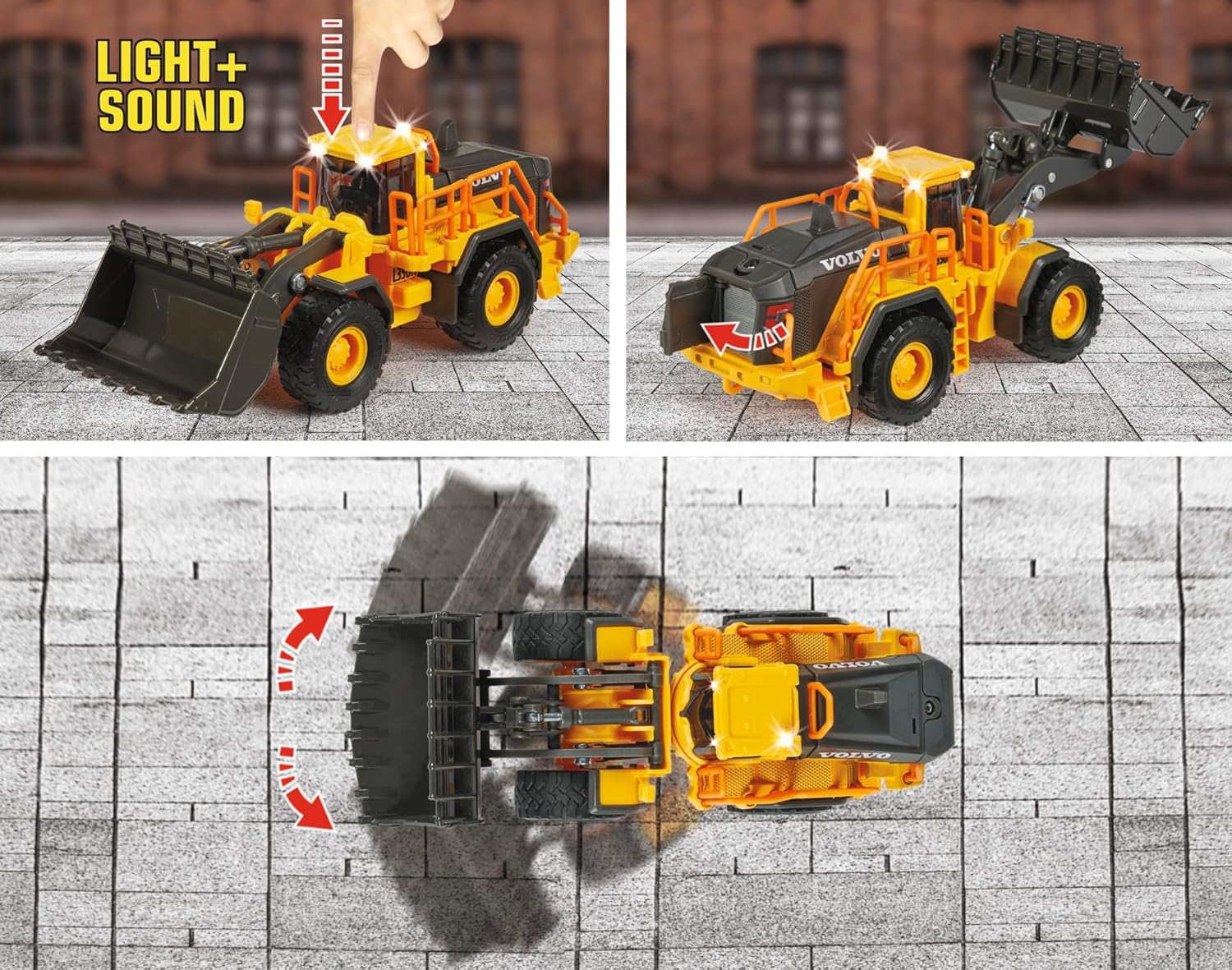Majorette Grand Series Construction Volvo Wheel Loader L350H Die-Cast – Realistic Sound & Light Features, Movable Shovel, Sturdy Metal Design, One Size, Kids 3+