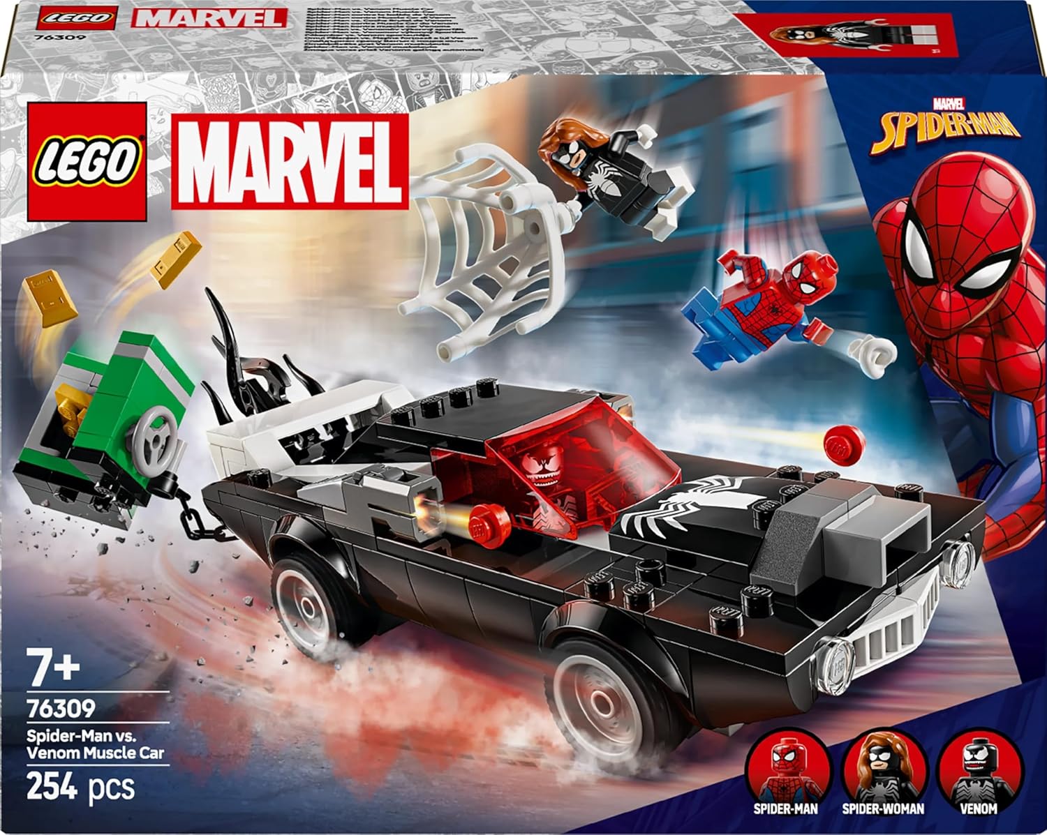 LEGO Marvel Spider-Man vs. Venom Muscle Car - Building Toy with 3 Super-Hero Minifigures for Imaginative Play - Gift for 7 Plus Year Old Boys & Girls 76309