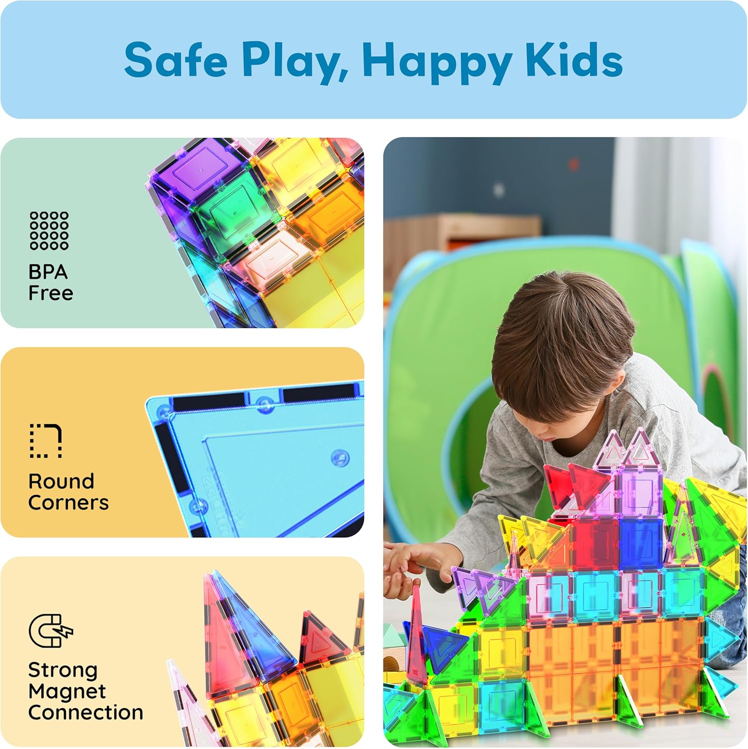 PicassoTiles 101pcs Magnetic Building Block Toy + Case Set Magnet Tile Construction Blocks for Ages 3 and Up Educational Kit Child Brain Development Learning Playset in Portable Travel Carry Bin