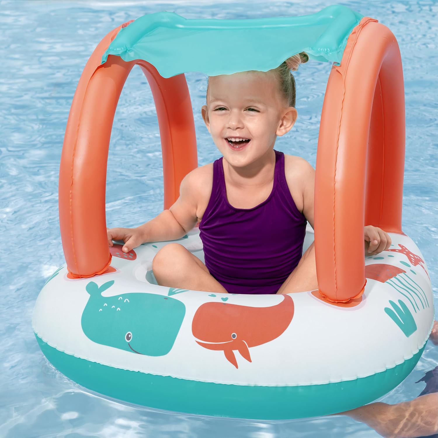 Bestway UV Care Comfort Plush Shaded Baby Boat Sea Animals 84X67cm, Outdoor & Indoor Relaxation & Play, Pool Baby Boats & Rafts, Soft Smooth Comfort Velvet-like Material
