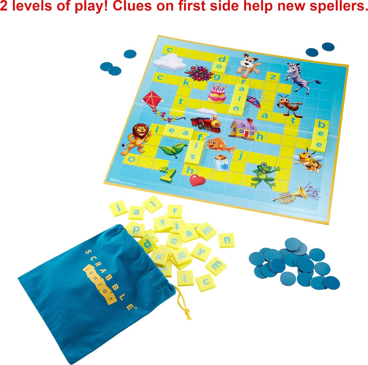 Scrabble Junior Kids Crossword Game With 2-Games-In-1, 2-Sided Game Board For 2 To 4 Players Ages 6 To 10 Years Old