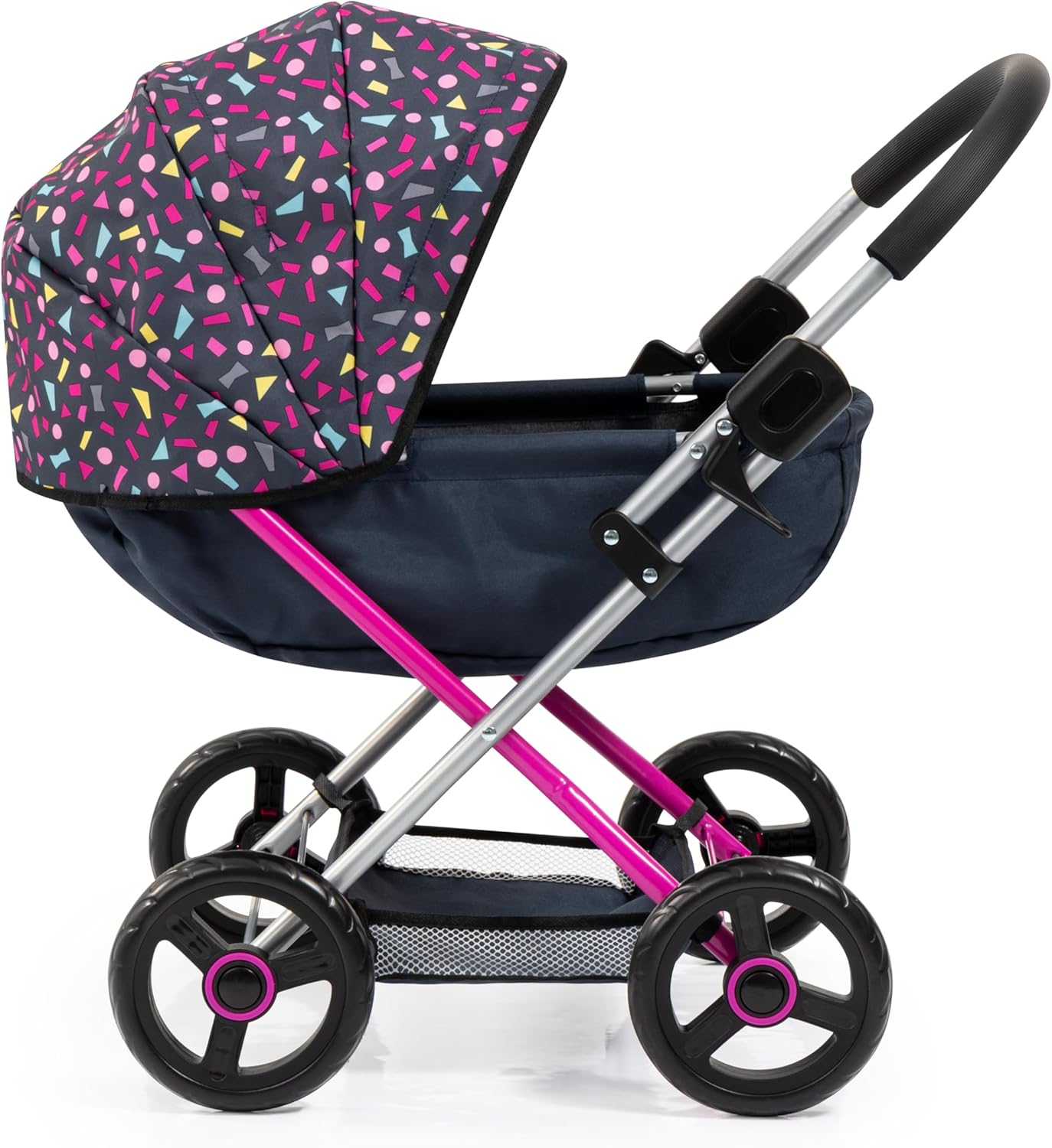 Bayer Pram Set Smarty for 46cm Dolls, Foldable Doll Stroller with Blanket, Pillow, and Integrated Basket, Role Play Toy for Kids, 3Y+ Years