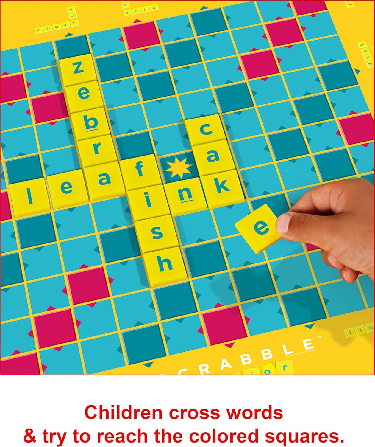 Scrabble Junior Kids Crossword Game With 2-Games-In-1, 2-Sided Game Board For 2 To 4 Players Ages 6 To 10 Years Old