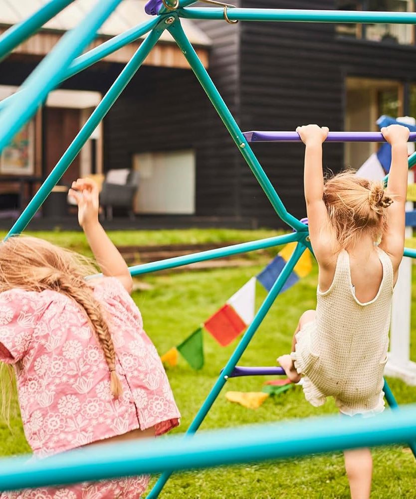 قبة معدنية للتسلق من Plum Phobos، سهلة التجميع في الفناء الخلفي ذات شكل هندسي مع سعة وزن 250 كجم، لعبة صالة ألعاب رياضية خارجية مناسبة للأطفال من الأولاد والبنات من سن 3 سنوات فما فوق