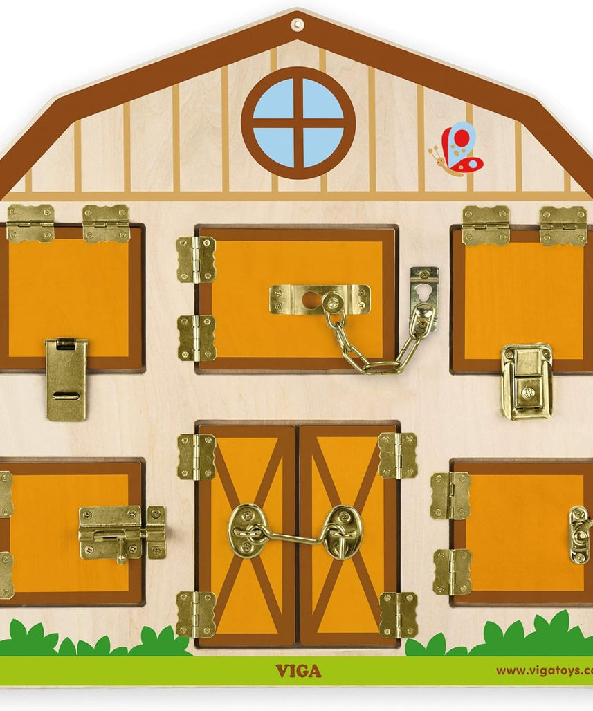 لعبة فيجا للحائط قابلة للقفل والفتح، لوحة حسية خشبية من مونتيسوري، تُنمي المهارات الحركية الدقيقة وحل المشكلات، صديقة للبيئة وغير سامة، متينة، تُثبت على الحائط للأطفال الصغار من عمر 18 شهرًا فما فوق