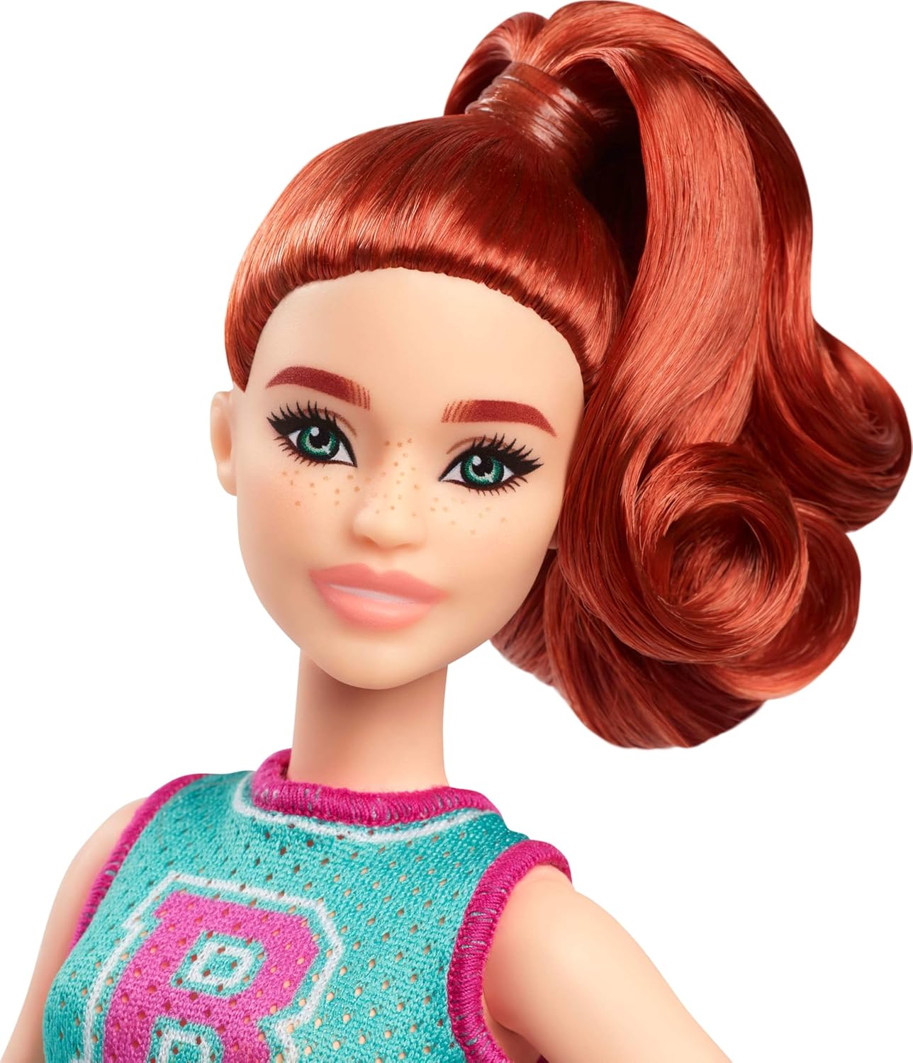 Barbie Fashionistas Doll #232 with Red Hair, Sporty “B” Jersey Top, Pleated Purple Skirt, Watch and Sneakers