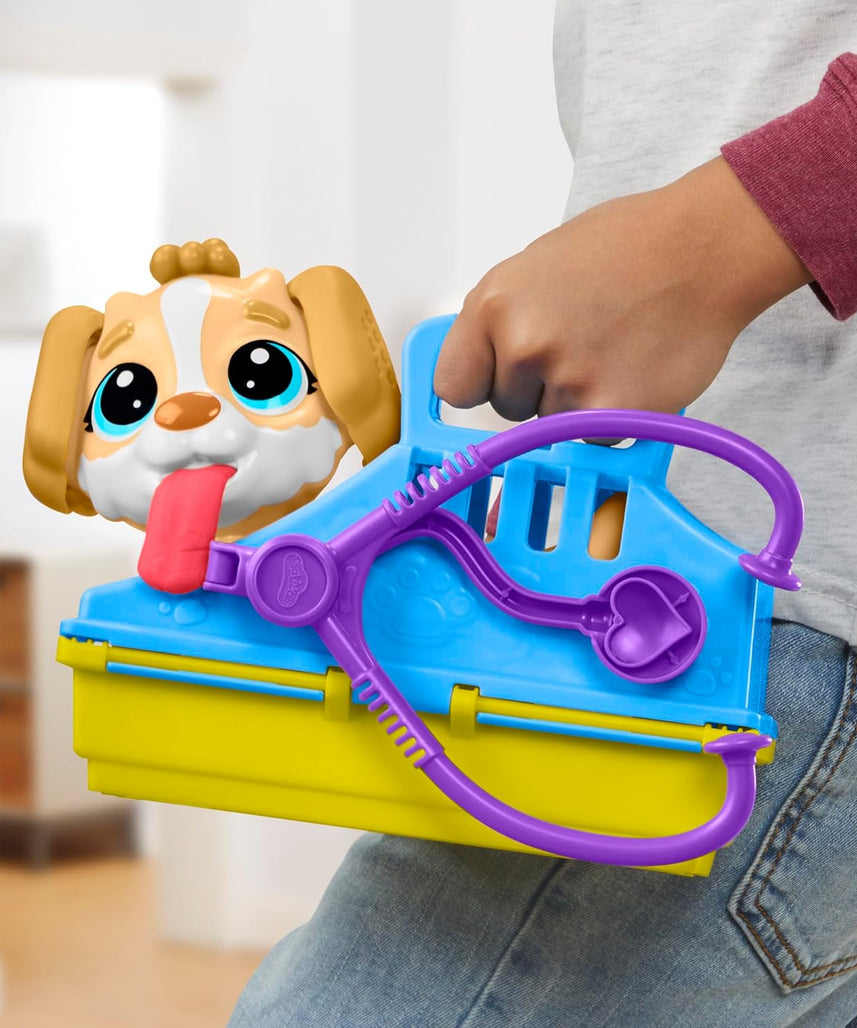 مجموعة لعب بلاي دوه للعناية والحمل البيطري، كلب لعبة، 10 أدوات بيطرية، 5 ألوان مركبة للنمذجة، حامل تخزين، مجموعة أدوات بيطرية تظاهرية، فنون وحرف غير سامة، للأطفال من سن 3 سنوات فما فوق