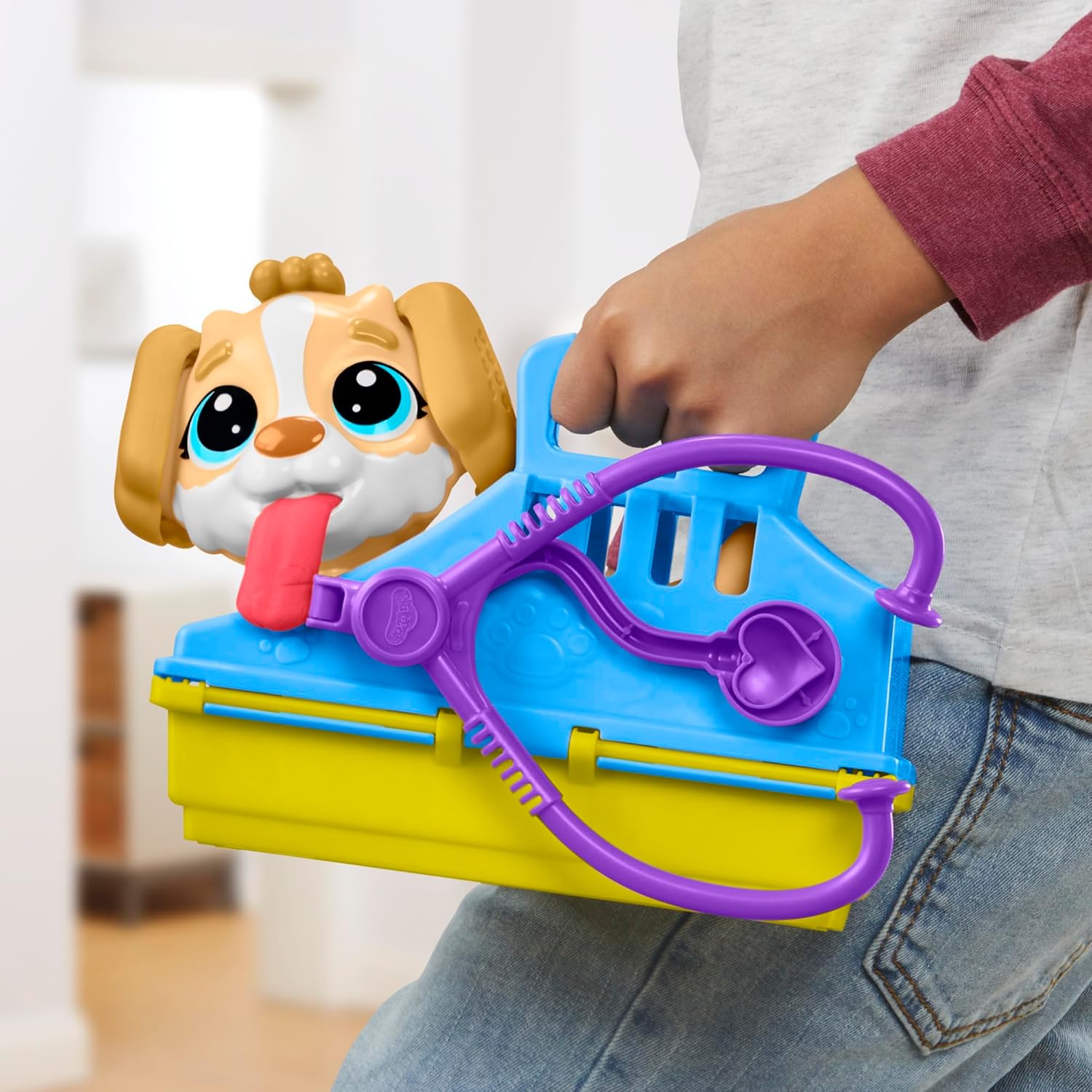 مجموعة لعب بلاي دوه للعناية والحمل البيطري، كلب لعبة، 10 أدوات بيطرية، 5 ألوان مركبة للنمذجة، حامل تخزين، مجموعة أدوات بيطرية تظاهرية، فنون وحرف غير سامة، للأطفال من سن 3 سنوات فما فوق