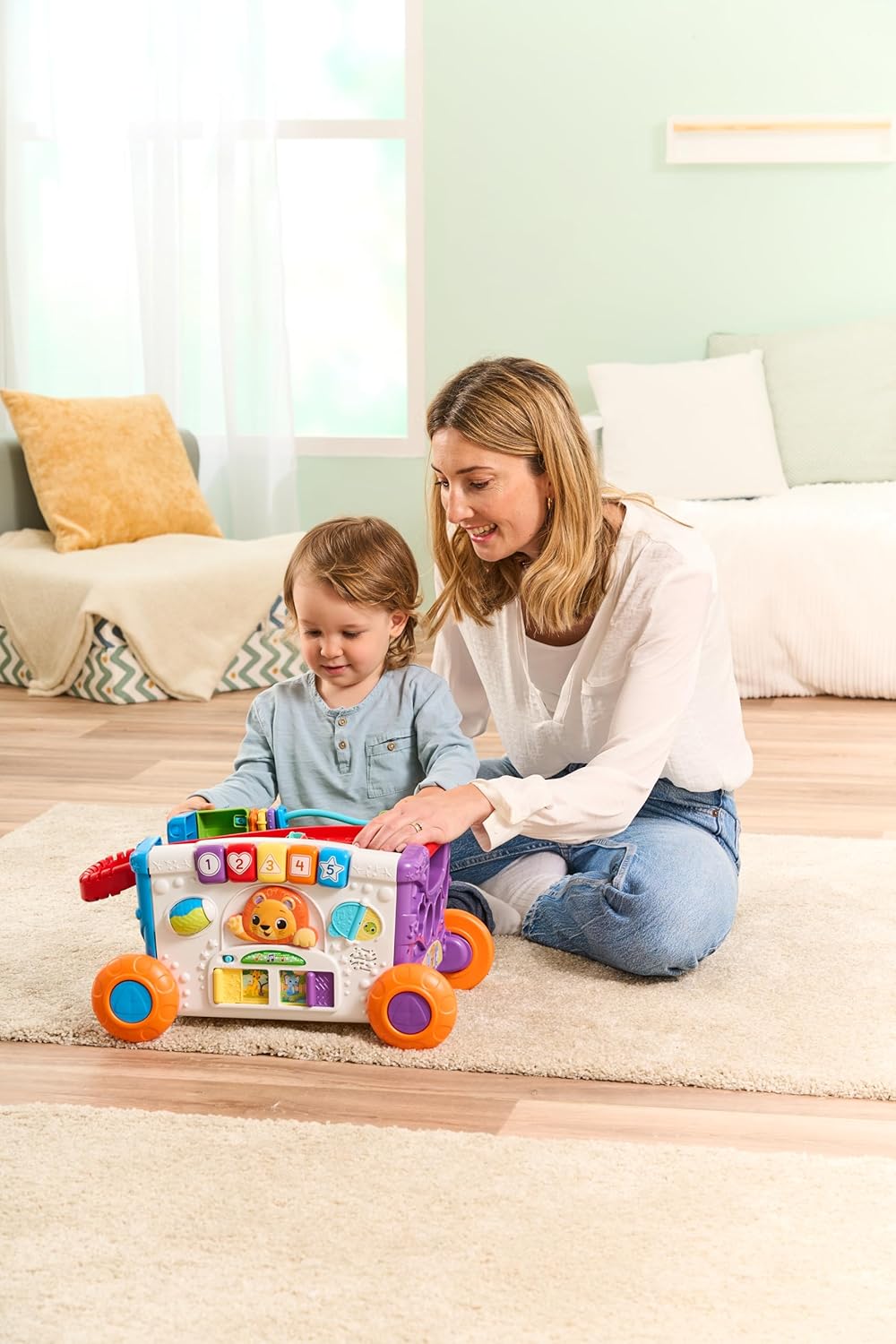 VTech Sort & Discover Activity Wagon Toddler Pull Along Learning Toy with Light-Up Panel Shape Sorter and Gears Multicolour 12m+