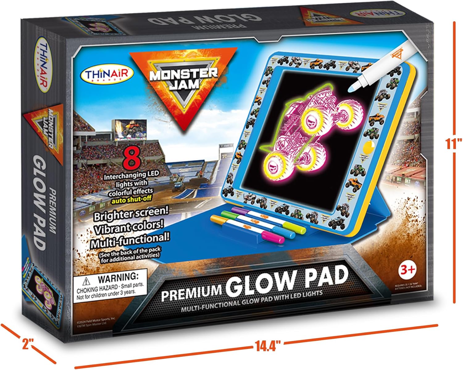 Monster Jam Premium Glow Pad with 8 LED Modes and Sound Effects, Battery Operated Drawing and Tracing Board with Multi-Color Markers, 3Y+ Years