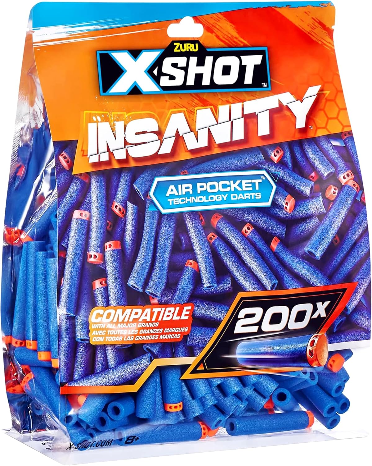 X-Shot Insanity 200 Foam Dart Refill Pack with Air Pocket Technology, Compatible with X-Shot and Other Foam Blasters, Outdoor Toy Ammo for Kids Age 8 and Up