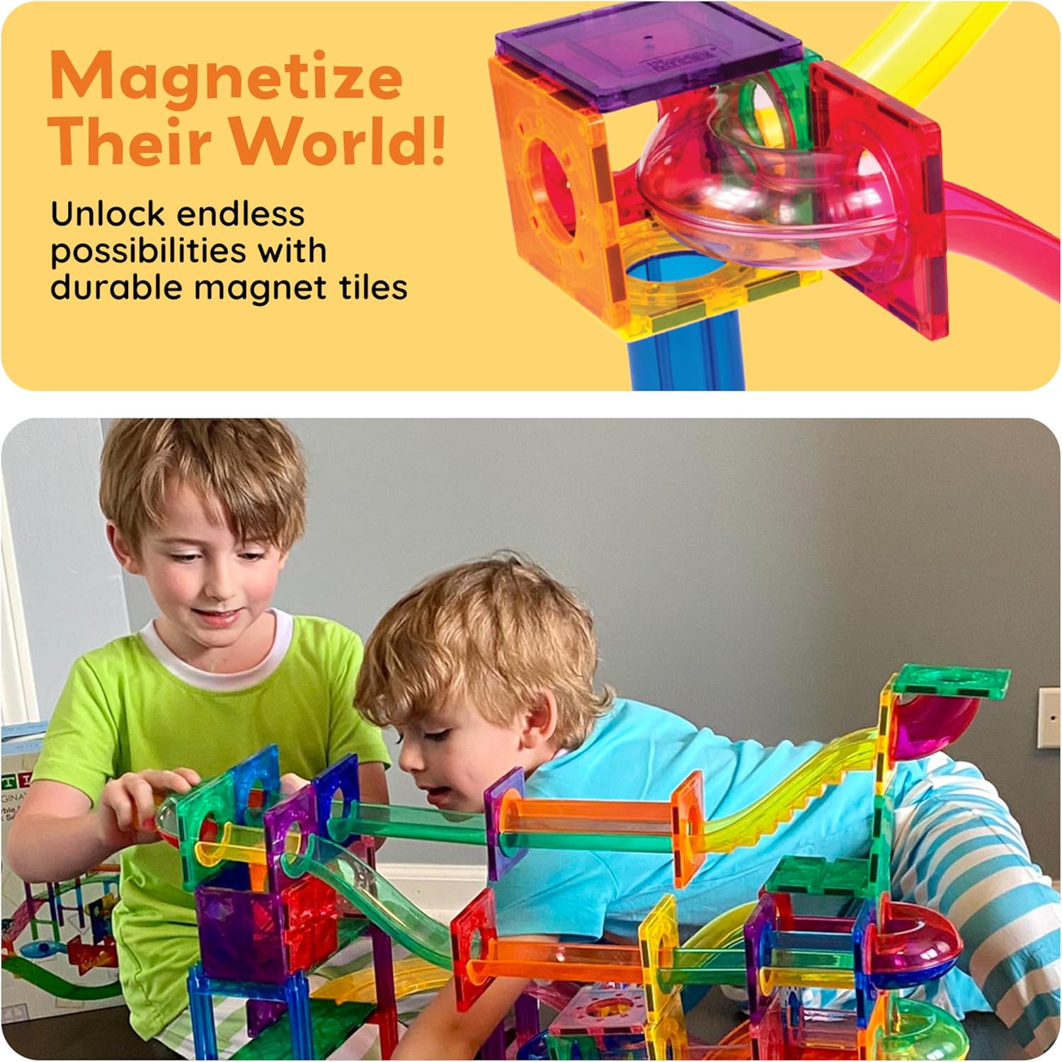 PicassoTiles Marble Run 100 Piece Magnetic Tile Race Track Toy Play Set STEM Building & Learning Educational Magnet Construction Child Brain Development Kit Boys Girls Age 3 4 5 6 7 8+ Years Old Toys