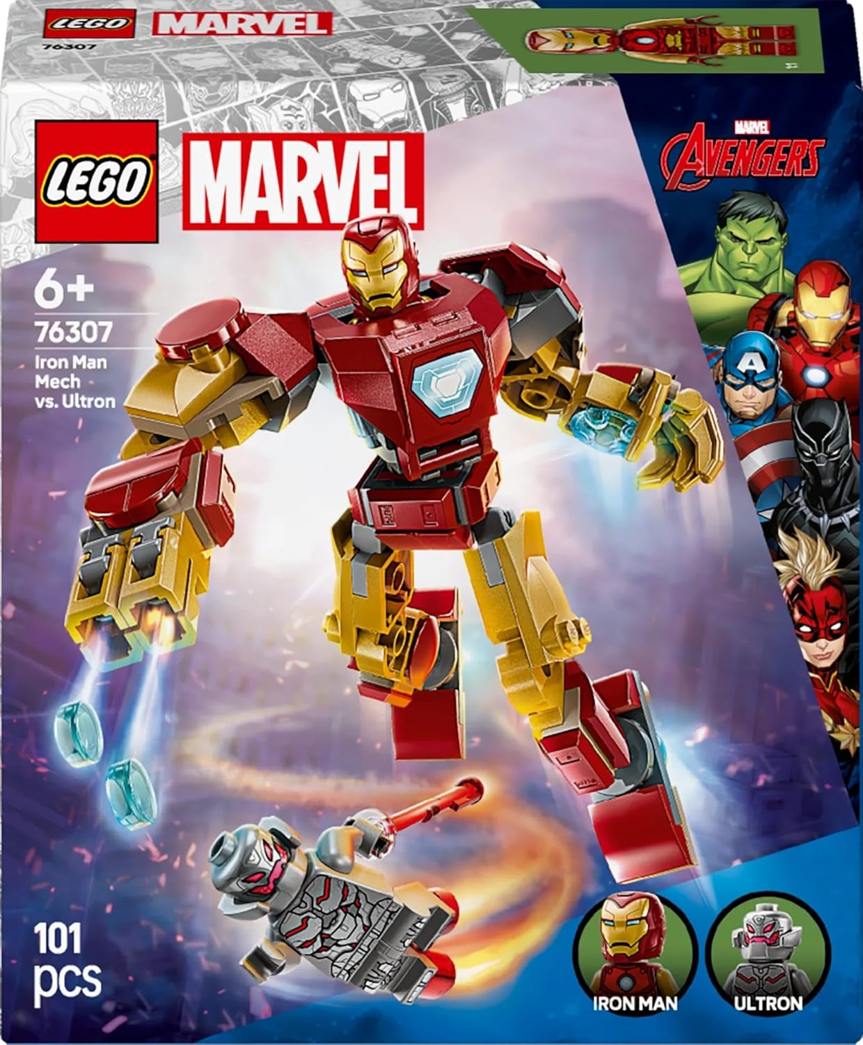 LEGO | Marvel Iron Man Mech vs. Ultron - Buildable Super Hero Toy with 2 Minifigures - Build-and-Play Figure Set - Ramadan Gift for 6 Plus Year Old Boys & Girls 76307