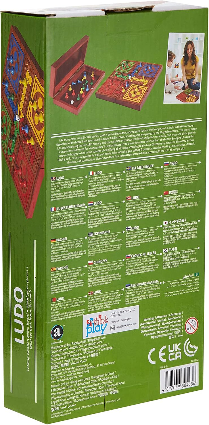 Ambassador Little Wooden Horses Board Game, 16 Colored Playing Pieces, 1 Dice, Folding Wood Board with Magnetic Closure, 29.5cm x 29.5cm, Kids 6 Years+