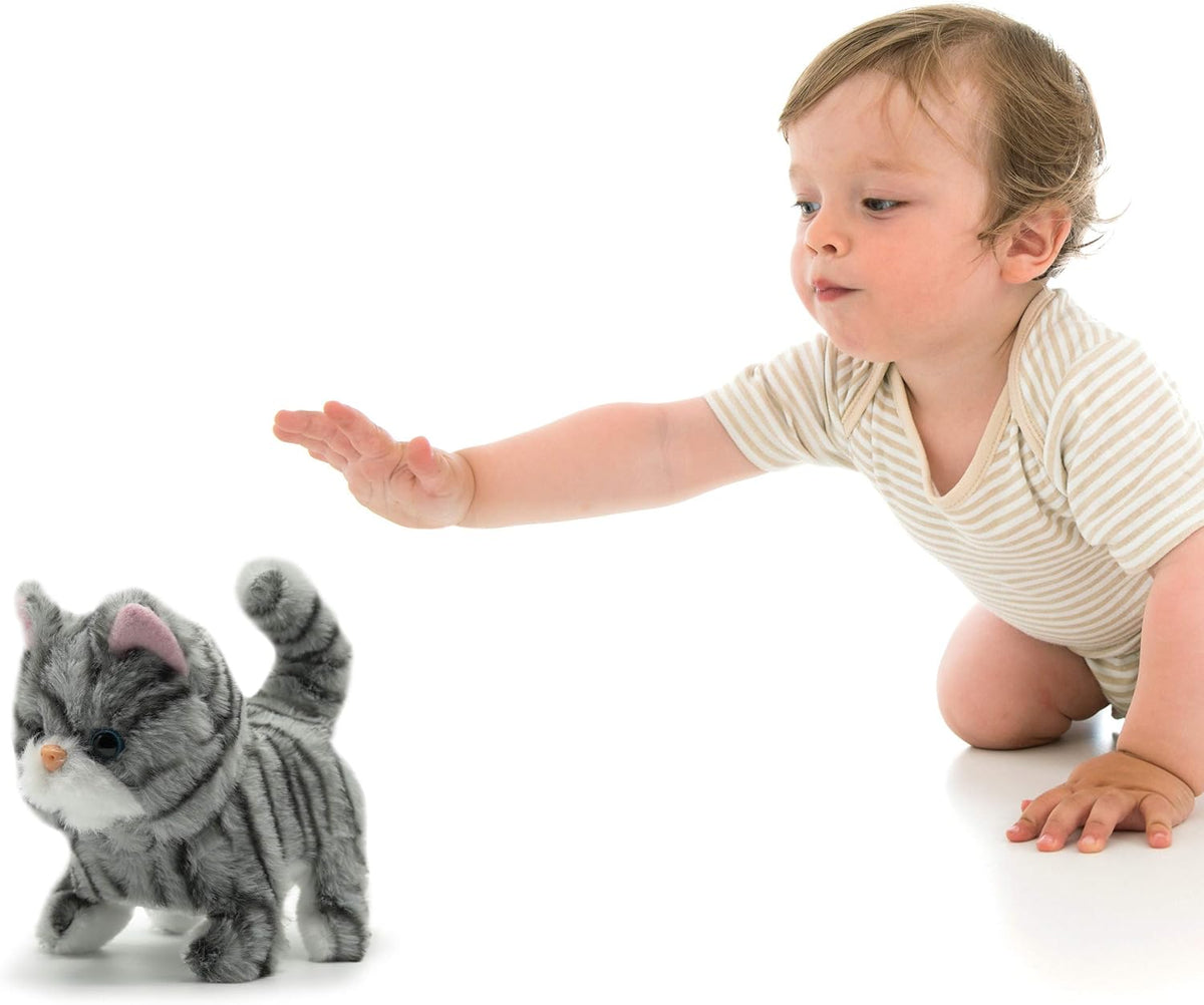 Pugs At Play Walking Zoe 6.5-Inch Interactive Plush Cat Toy with Meow Sound and Wagging Tail for Kids Ages 3 to 5