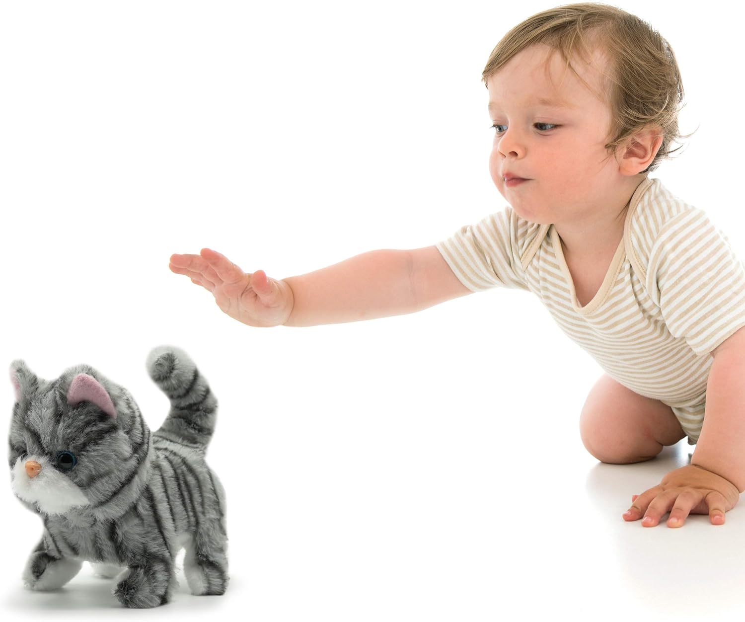 Pugs At Play Walking Zoe 6.5-Inch Interactive Plush Cat Toy with Meow Sound and Wagging Tail for Kids Ages 3 to 5